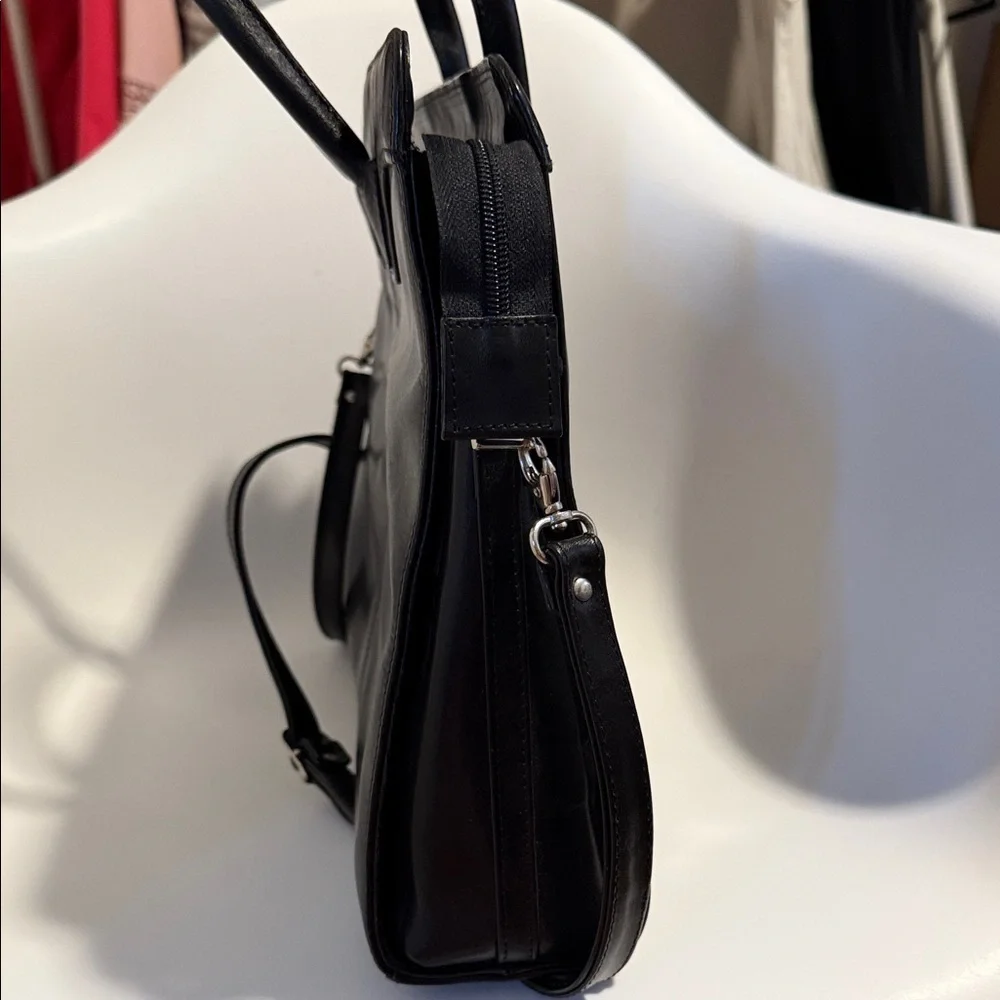 Elegant Black Leather Briefcase Messenger Laptop Executive bag shoulder strap
